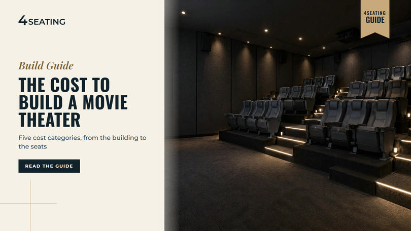 Tiered rows of black Seatcraft Montago commercial movie seats on lit risers facing a large screen in a boutique cinema