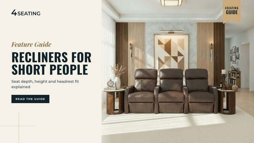Row of three brown leather Sienna Spacesaver theater recliners with slim armrests in a living room.