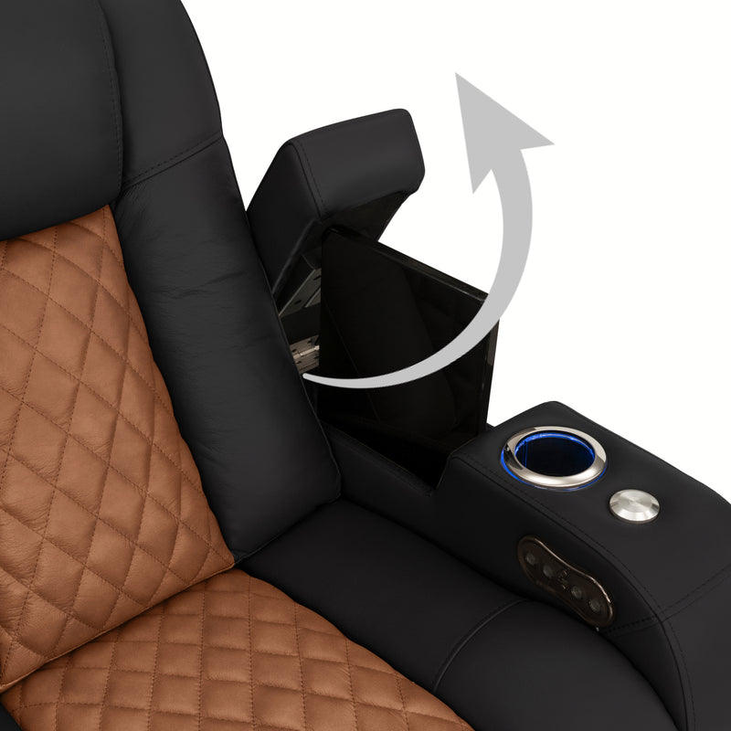 Hidden In-Arm Storage Armrests of this seat open