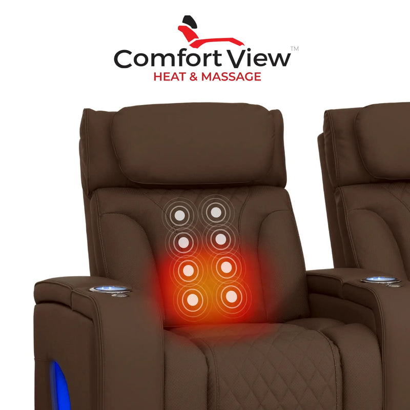 Luminis 365 HeatZeroᵀᴹ Big & Tall Leather Home Theater Seating in Chestnut - Heat & Massage