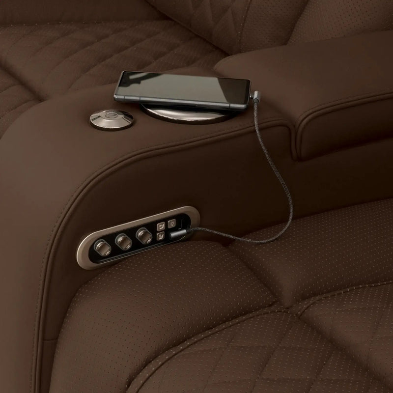 Luminis 365 HeatZeroᵀᴹ Big & Tall Leather Home Theater Seating in Chestnut - USB-A / USB-C Charging Ports