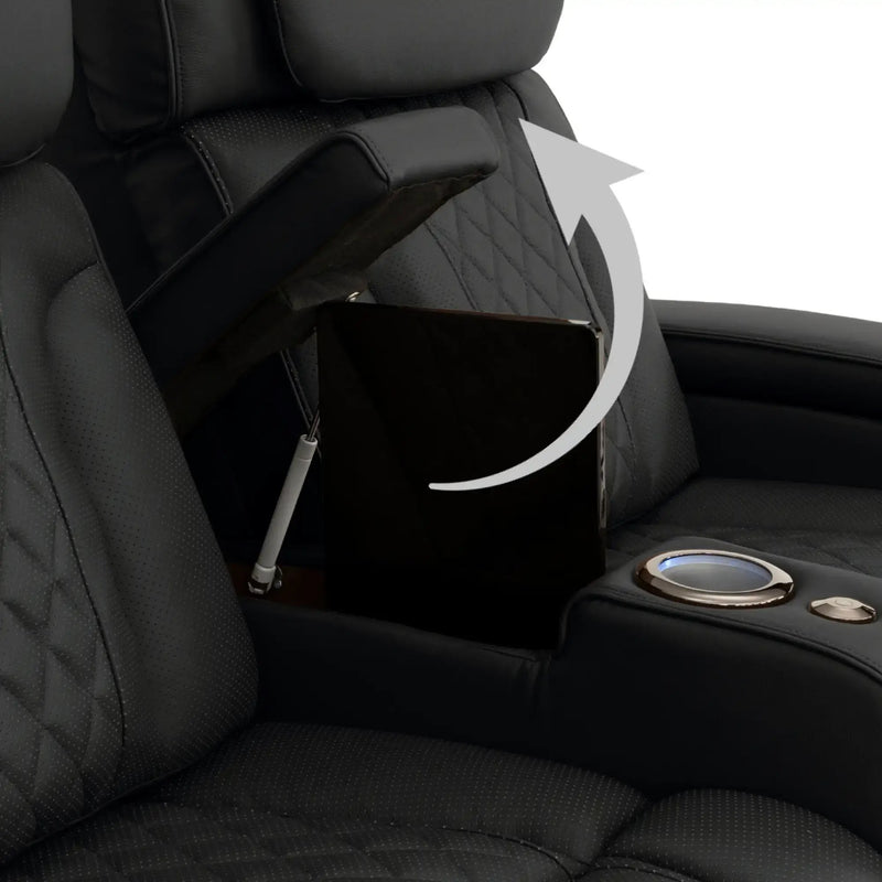 Luminis 365 HeatZeroᵀᴹ Big & Tall Leather Home Theater Seating in Ebony - Hidden In-Arm Storage