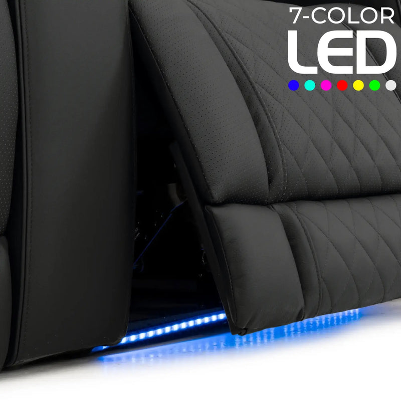 Luminis 365 HeatZeroᵀᴹ Big & Tall Leather Home Theater Seating in Ebony - 7-Color LED Baselights