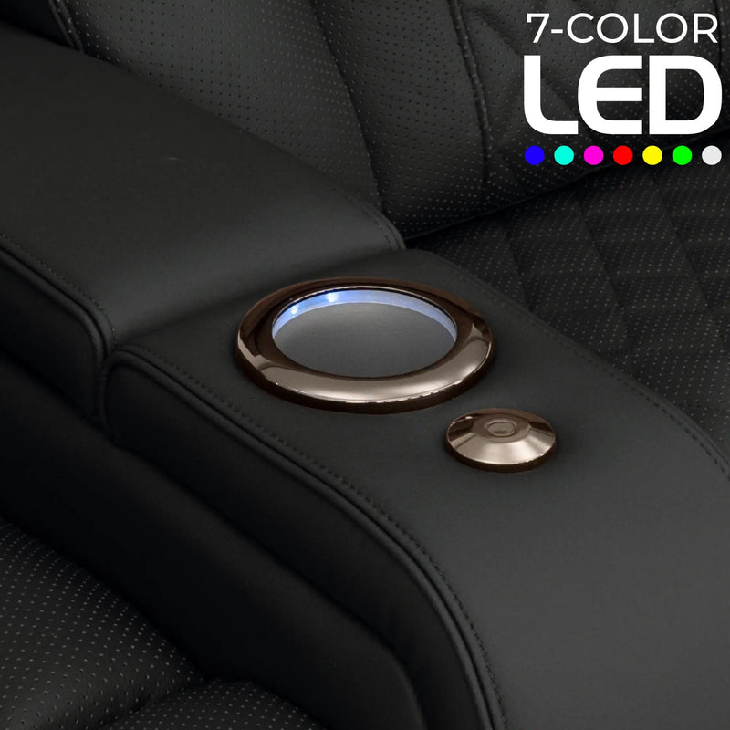 Luminis 365 HeatZeroᵀᴹ Big & Tall Leather Home Theater Seating in Ebony - 7-Color LED Cupholders