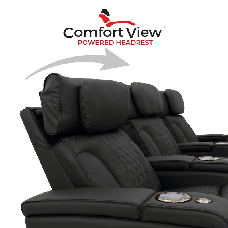 Luminis 365 HeatZeroᵀᴹ Big & Tall Leather Home Theater Seating in Ebony - Adjustable Power Headrest