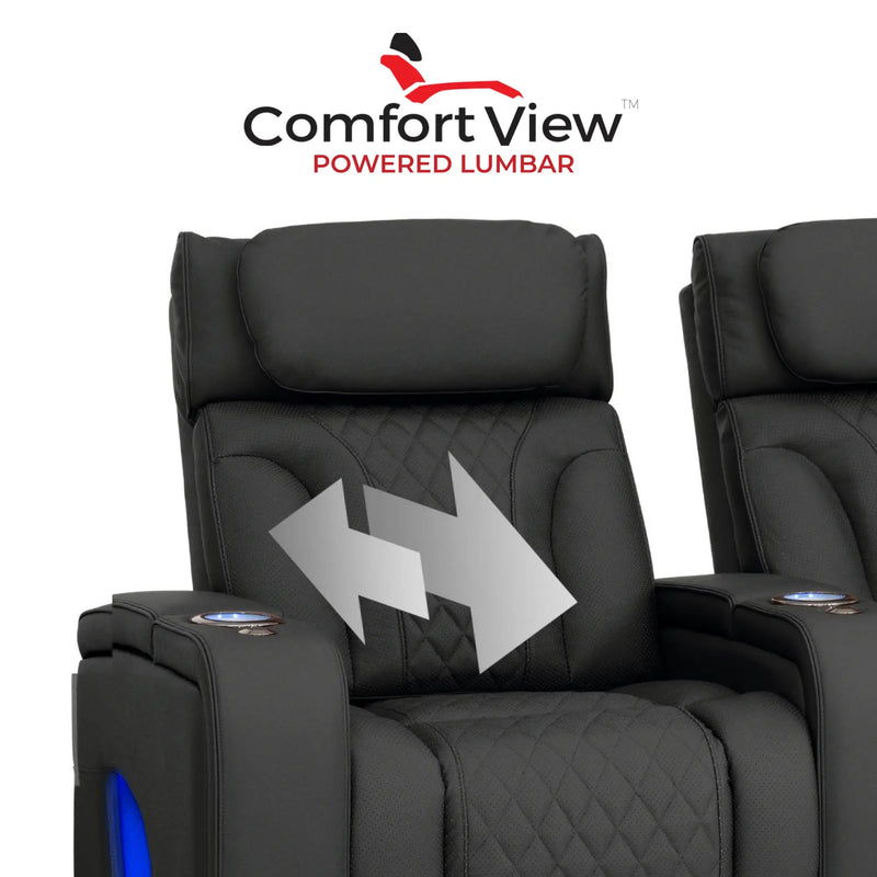Luminis 365 HeatZeroᵀᴹ Big & Tall Leather Home Theater Seating in Ebony - Adjustable Power Lumbar