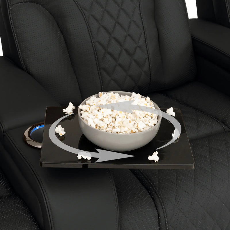 Luminis 365 HeatZeroᵀᴹ Big & Tall Leather Home Theater Seating in Ebony - Swivel Tray Table