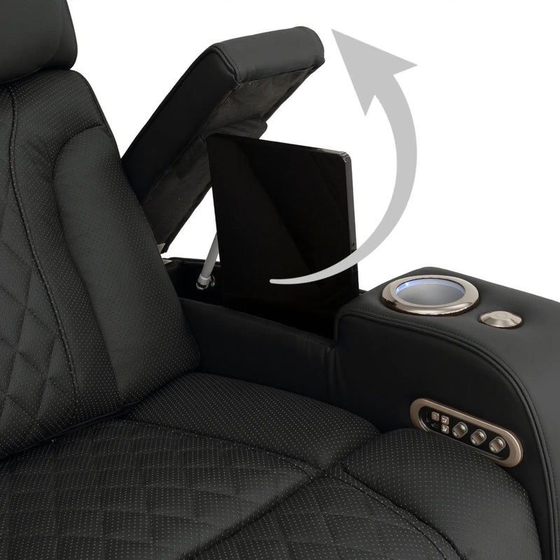 Luminis 365 HeatZeroᵀᴹ Big & Tall Multimedia Loveseat in Ebony - Hidden In-Arm Storage