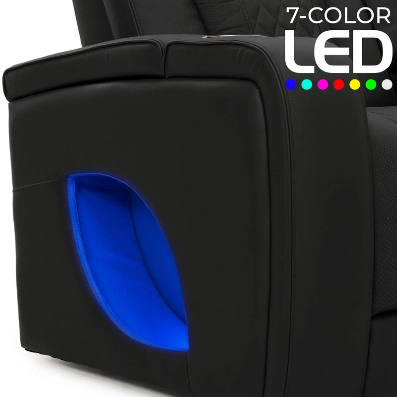 Luminis 365 HeatZeroᵀᴹ Big & Tall Multimedia Loveseat in Ebony - 7-Color LED Armrest Accent