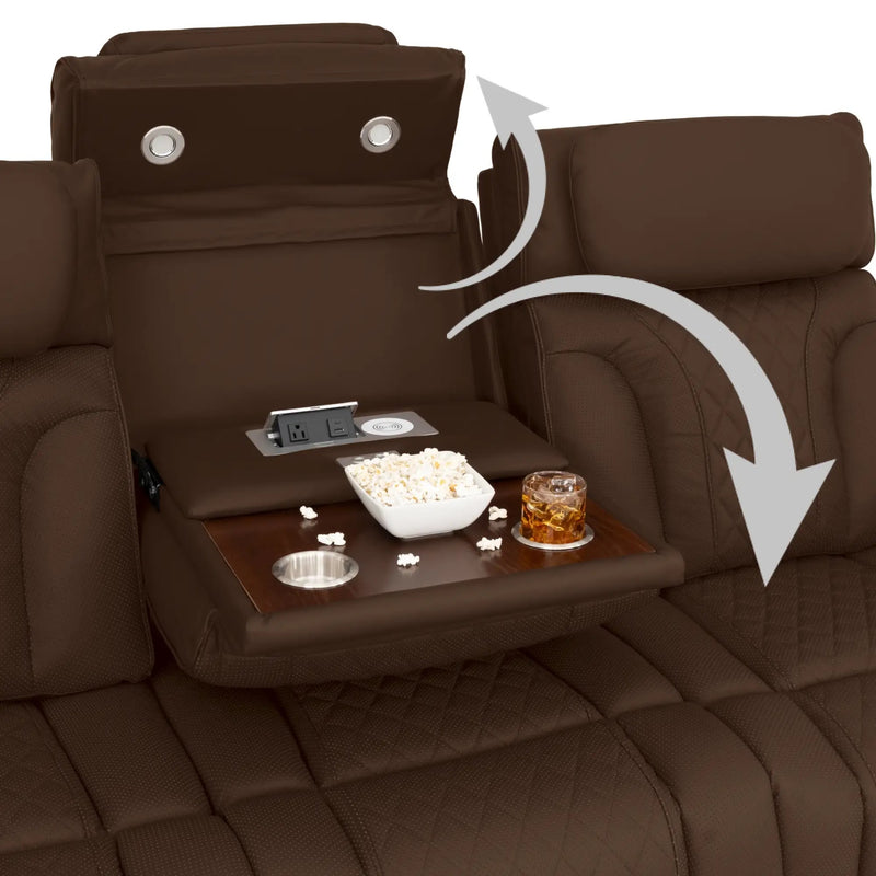 Luminis 365 HeatZeroᵀᴹ Big & Tall Multimedia Sofa & Loveseat in Chestnut - Fold-Down Table