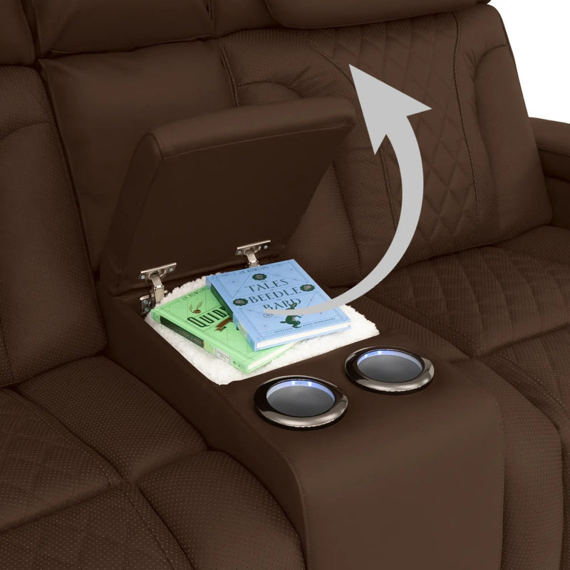Luminis 365 HeatZeroᵀᴹ Big & Tall Multimedia Sofa & Loveseat in Chestnut - Storage Console