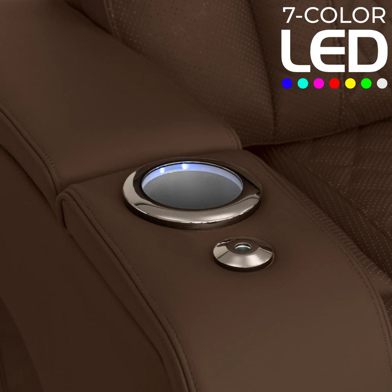 Luminis 365 HeatZeroᵀᴹ Big & Tall Multimedia Sofa in Chestnut - 7-Color LED Cupholders
