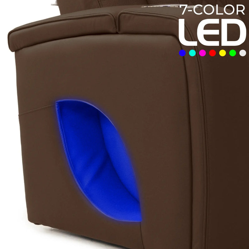 Luminis 365 HeatZeroᵀᴹ Big & Tall Multimedia Sofa in Chestnut - 7-Color LED Armrest Accent