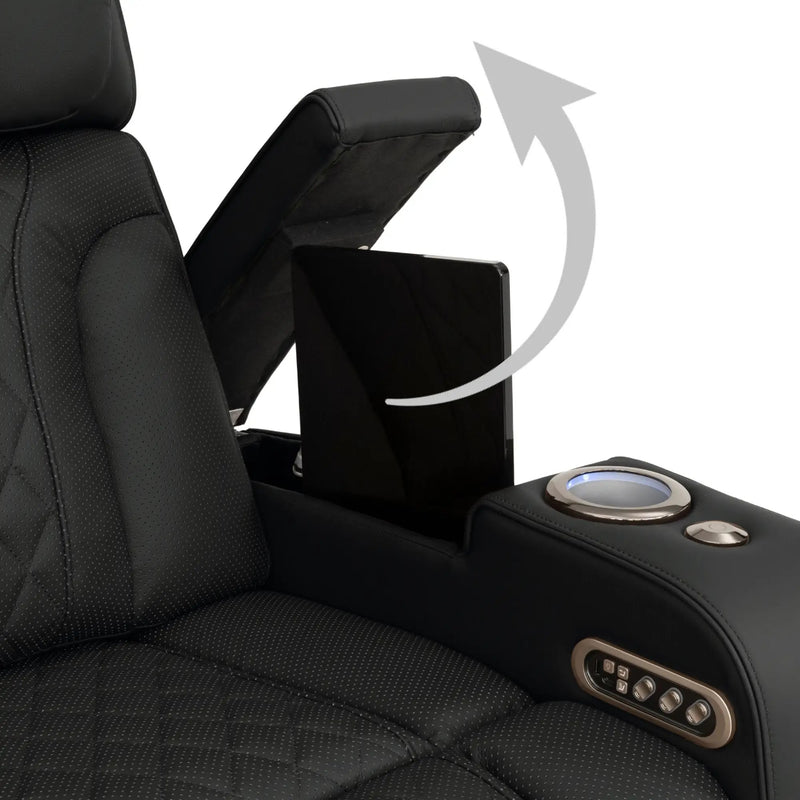 Luminis 365 HeatZeroᵀᴹ Big & Tall Multimedia Sofa in Ebony - Hidden In-Arm Storage