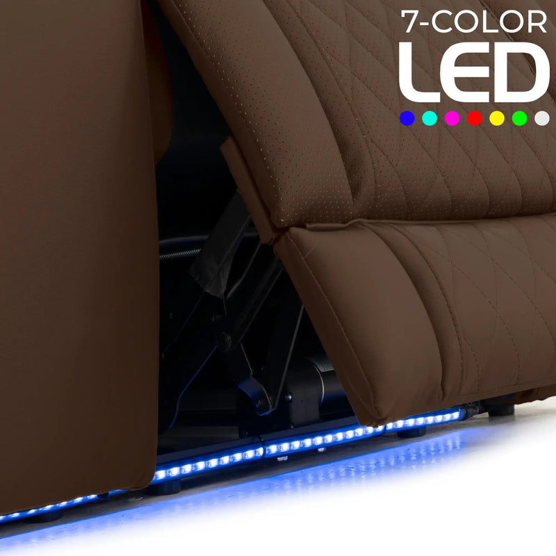 Luminis 365 Leather Home Theater Loveseat in Chestnut - 7-Color LED Baselights