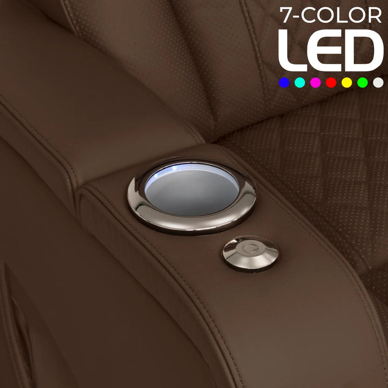 Luminis 365 Leather Home Theater Loveseat in Chestnut - 7-Color LED Cupholders