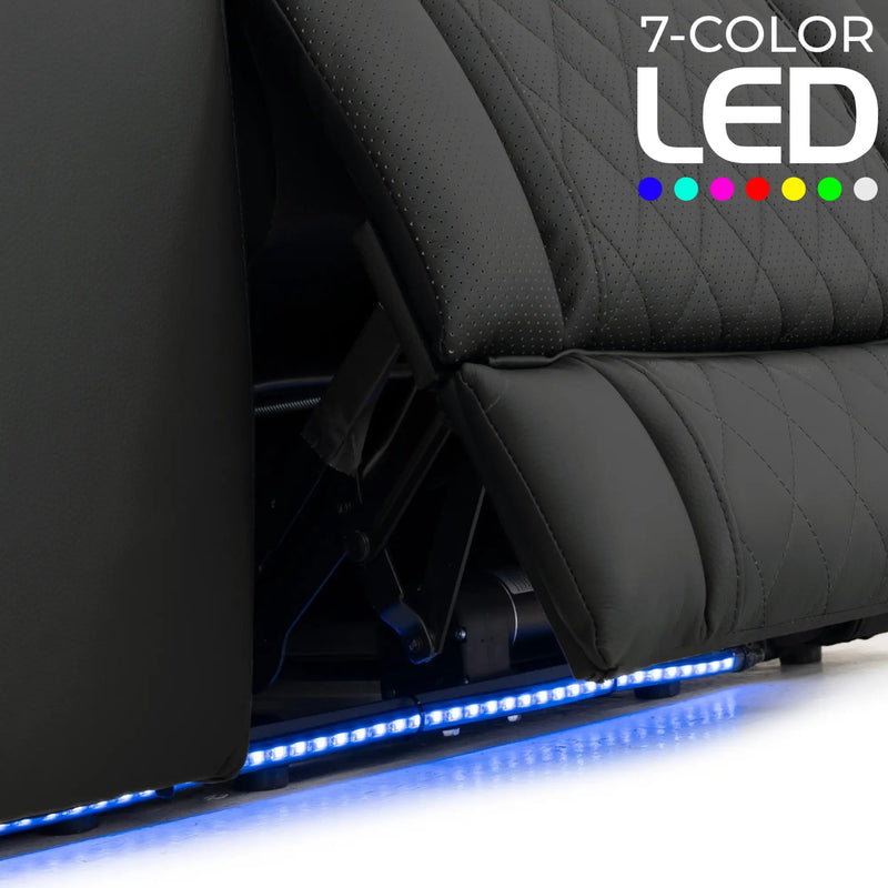 Luminis 365 Leather Home Theater Loveseat in Ebony - 7-Color LED Baselights