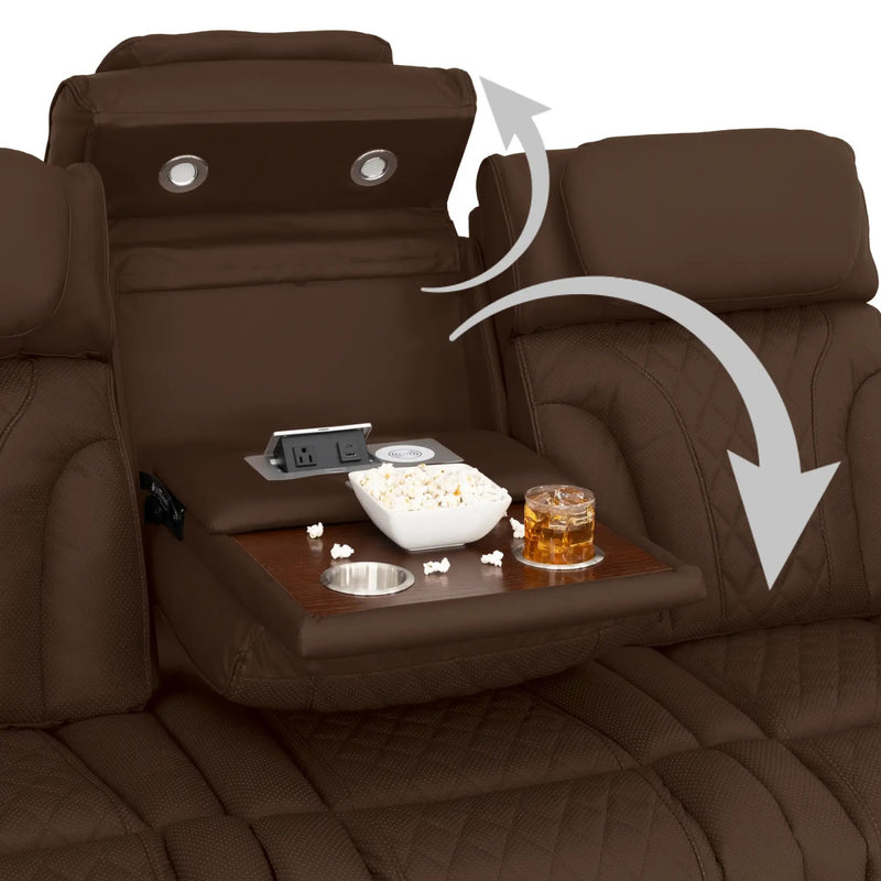 Luminis 365 Leather Home Theater Sofa & Loveseat in Chestnut - Fold-Down Table