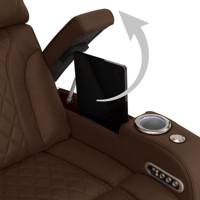 Luminis 365 Leather Home Theater Sofa in Chestnut - Hidden In-Arm Storage