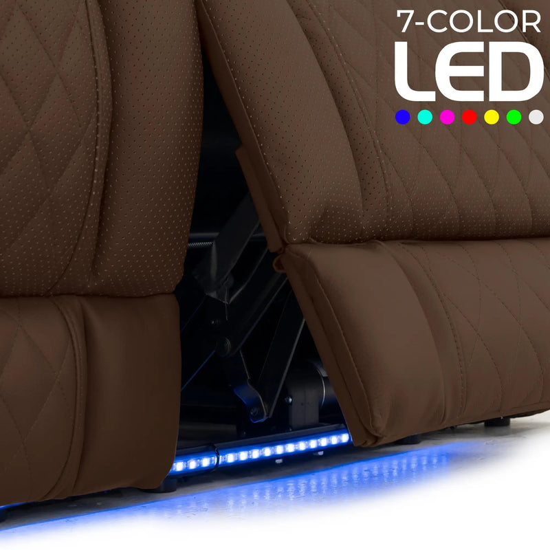 Luminis 365 Leather Home Theater Sofa in Chestnut - 7-Color LED Baselights