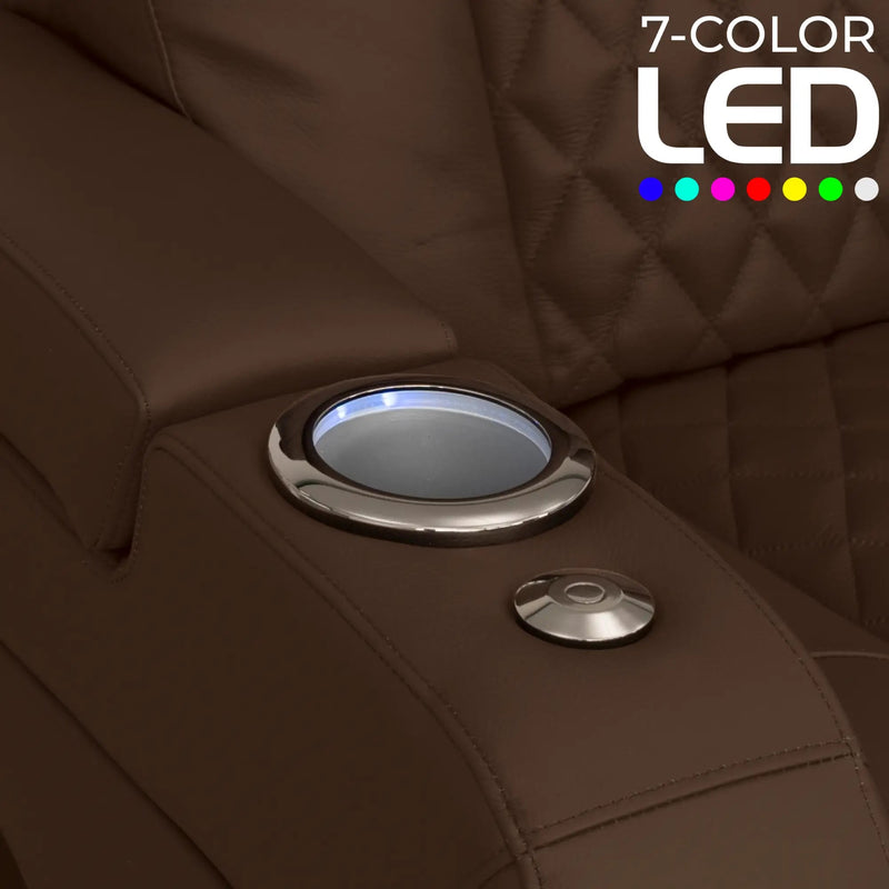 Virtuoso 365 HeatZeroᵀᴹ Leather Media Room Loveseat in Chestnut - 7-Color LED Cupholders