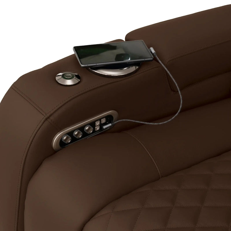 Virtuoso 365 HeatZeroᵀᴹ Leather Media Room Loveseat in Chestnut - USB-A / USB-C Charging Ports
