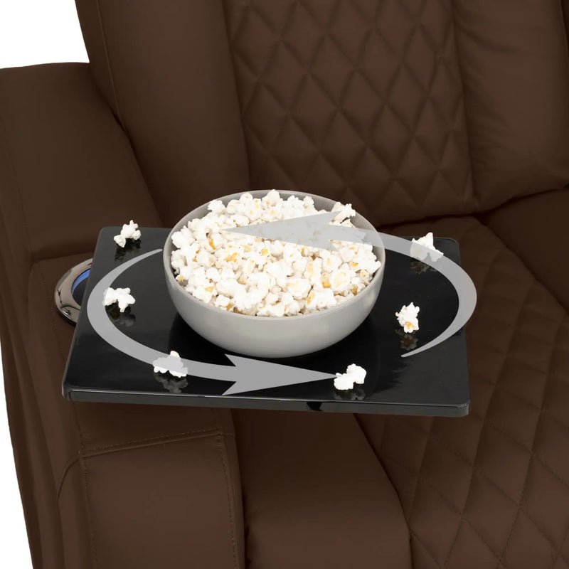 Virtuoso 365 HeatZeroᵀᴹ Leather Media Room Sofa in Chestnut - Swivel Tray Table