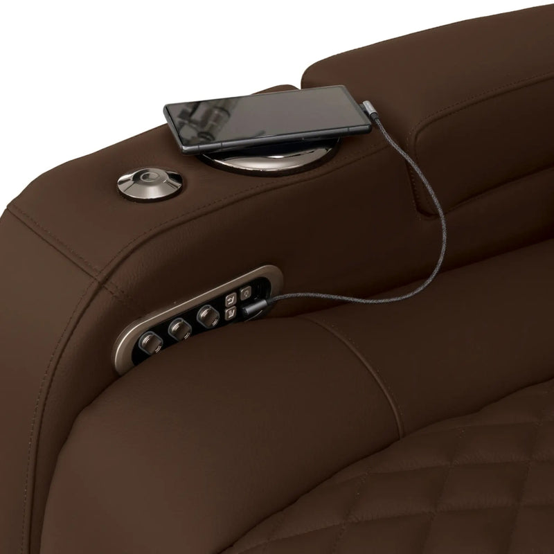 Virtuoso 365 HeatZeroᵀᴹ Leather Media Room Sofa in Chestnut - USB-A / USB-C Charging Ports