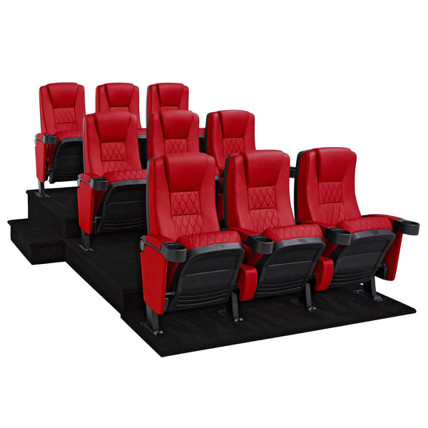 Seatcraft Madrigal 3 Row Home Theater Seats and Risers Package, Vinyl, Red