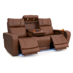 Seatcraft Vibrato SoundShaker Immersive Audio w/ Bluetooth Sync, Top Grain Brown Leather Home Theater Sofa