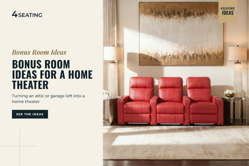 Row of Seatcraft Monterey red theater recliners set up in a converted bonus room