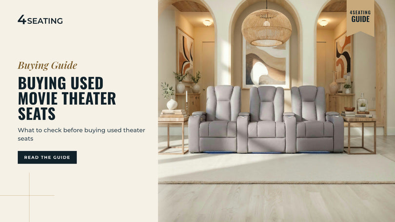 Row of three Seatcraft Serenity gray theater recliners in a softly lit home theater room with arched doorways.