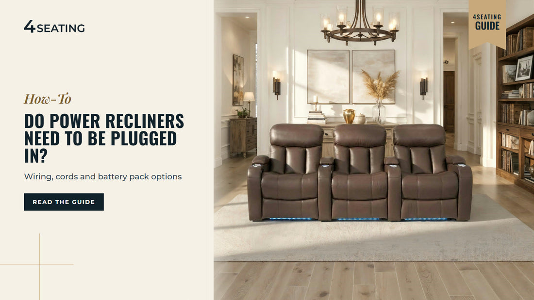 Brown Seatcraft Grenada power recliner row of 3 with blue base lights in a bright living room