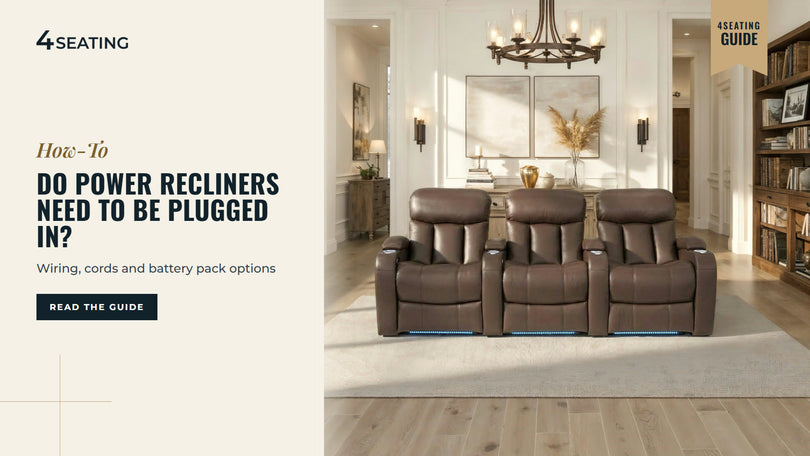 Brown Seatcraft Grenada power recliner row of 3 with blue base lights in a bright living room