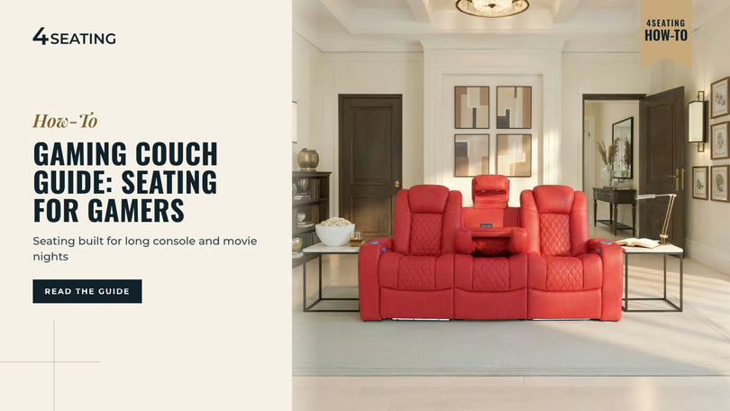 Seatcraft Anthem LT reclining sofa in red leather with a popcorn bowl on the side table