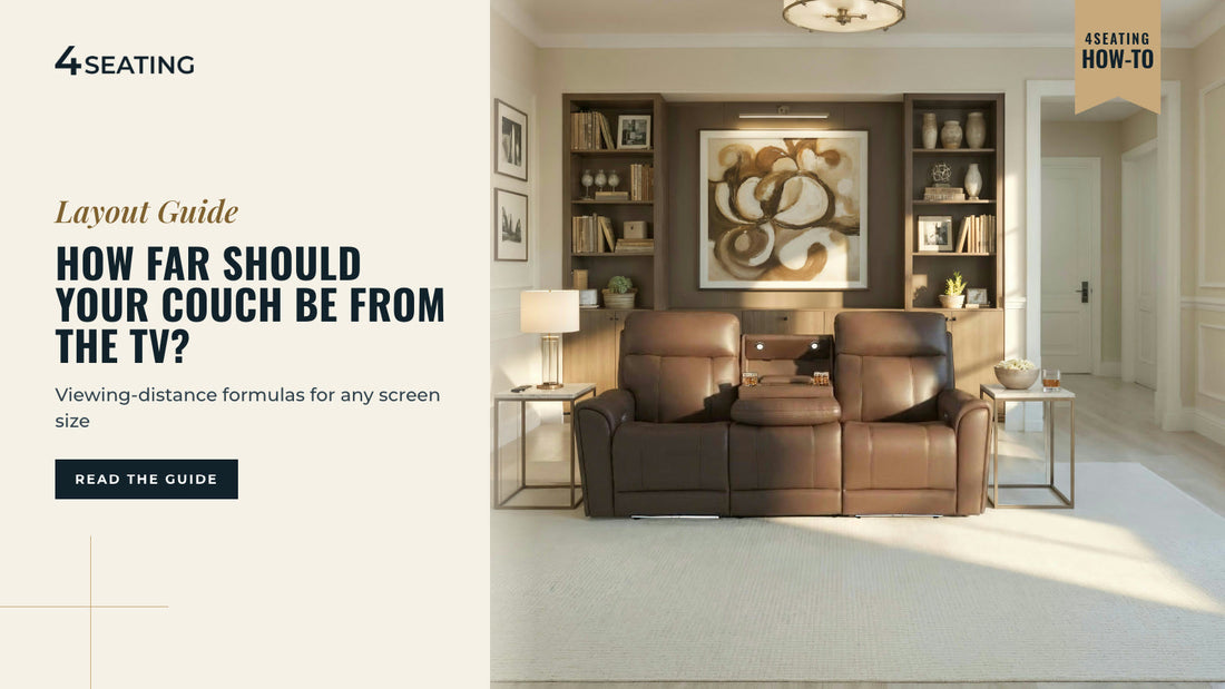 Seatcraft Trivanta brown sofa positioned facing a TV in a media room
