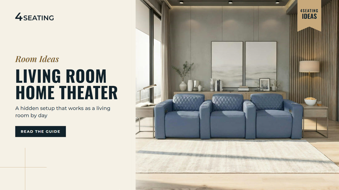 Smokey blue Seatcraft Diamante FX row with low-profile backs in a bright living room with tall windows