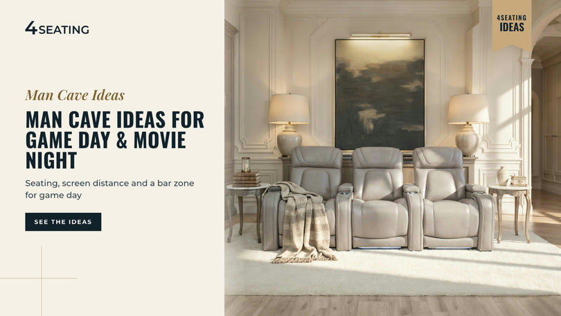 Seatcraft Caliente gray theater recliners in a man cave styled for game day