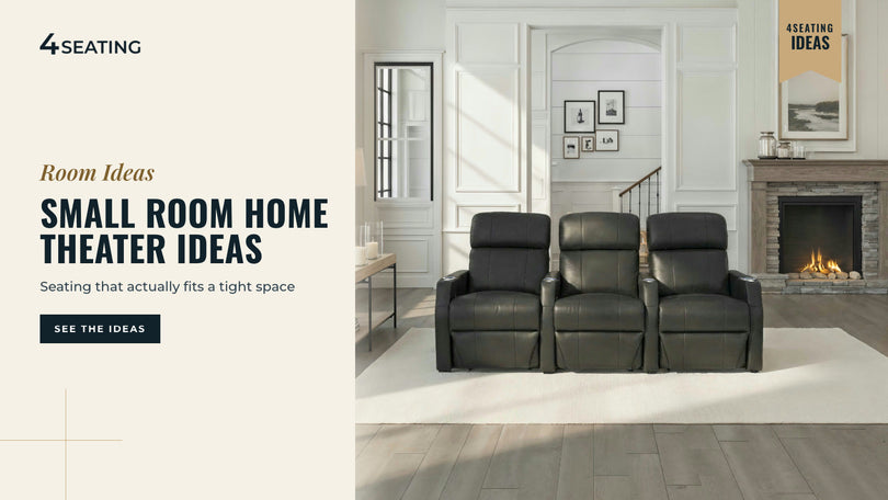Row of three black Seatcraft Sienna manual SpaceSaver theater recliners in a compact living room