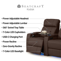 Kodiak CoolZeroᵀᴹ Italian Leather Home Theater Seating Single Recliner