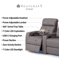 Kodiak CoolZeroᵀᴹ Italian Leather Home Theater Seating Single Recliner