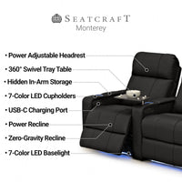 Monterey CoolZeroᵀᴹ Italian Leather Home Theater Seating Single Recliner
