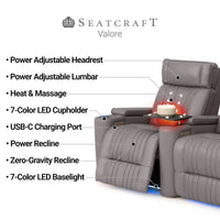 Valore Zero Gravity Home Theater Seating with Heat & Massage Single Recliner