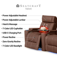 Valore Zero Gravity Home Theater Seating with Heat & Massage Single Recliner