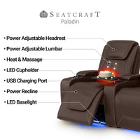 Paladin Italian Leather Heat & Massage Home Theater Seating Single Recliner