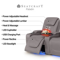 Paladin Italian Leather Heat & Massage Home Theater Seating Single Recliner