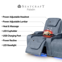 Paladin Italian Leather Heat & Massage Home Theater Seating Single Recliner