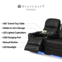 Venetian Italian Leather Home Theater Seating Single Recliner