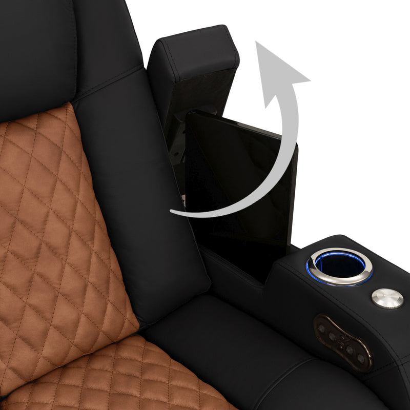 Hidden In-Arm Storage Armrests of this seat open