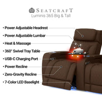 Luminis 365 HeatZeroᵀᴹ Big & Tall Leather Home Theater Seating in Chestnut - Features